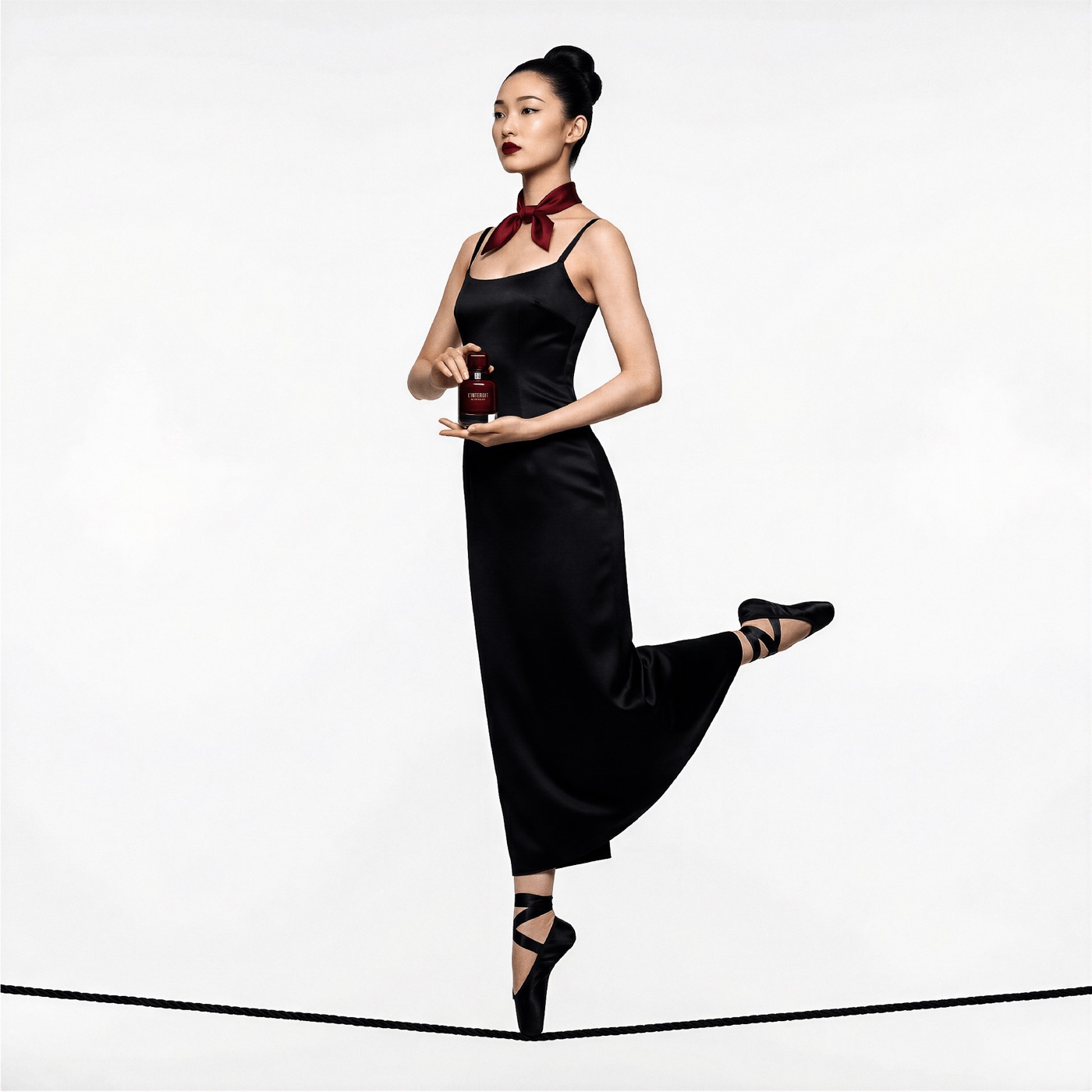 Dancer in black dress, classic posture — minimal editorial
