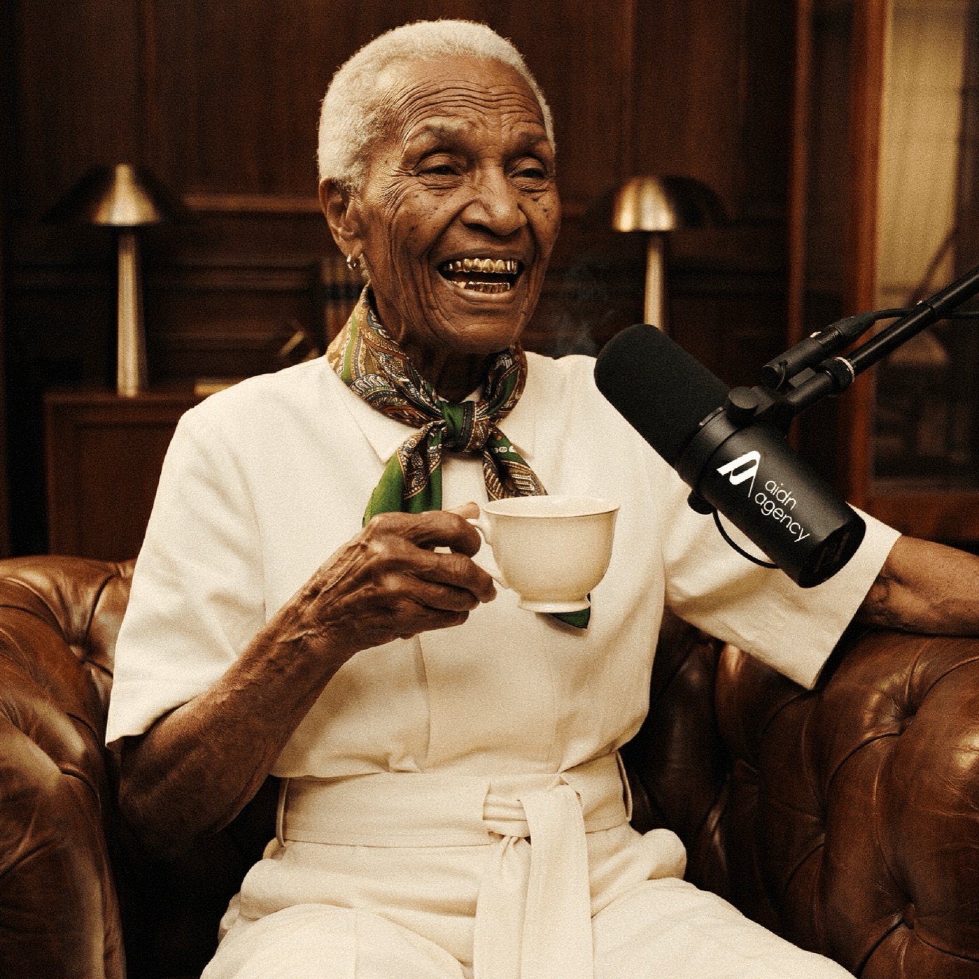 Mami Podcast — intimate portrait, coffee and vintage microphone